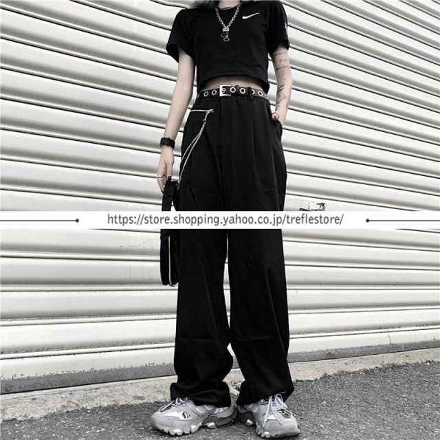 ロングパンツ レディース ダンス 衣装 ヒップホップ BIGポケット テーパード サルエルパンツ チェーン ベルト付きHIPHOP 原宿系 ストリート 個性的ロングの通販は