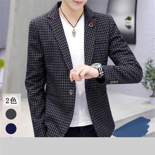 【ポイント5倍！】テーラードジャケット メンズ 春 秋 チェック柄 スーツコート 長袖 カジュアル ジャケット アウター 20代 30代 40代 ビジネス 通勤 大きいサイズ