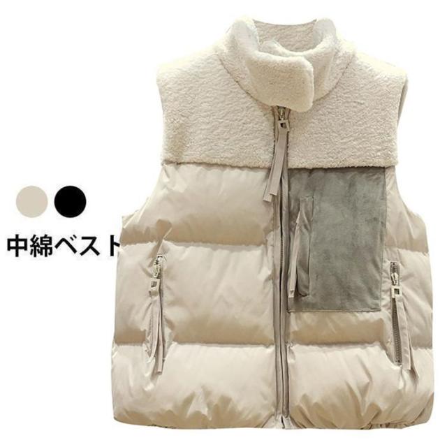 中綿ベスト レディース リメイク風 中綿入り ベスト ハイネック ボア切り替え ポケット付き ノースリーブ リメイク風ベスト 切り替えベスト 冬物 秋新作の通販は 4,966円