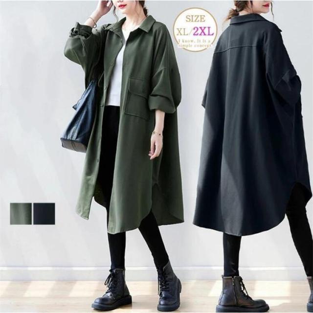 スプリングコート トレンチコート レディース ロング丈 春 秋 チュニック 春コート ドールマンスリーブ 大きいサイズ 体型カバー ゆったり カジュアルの通販は 7,248円