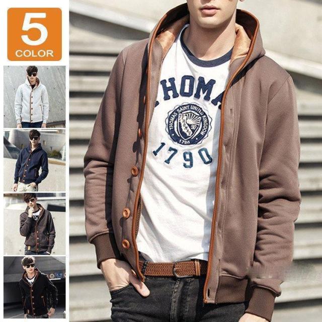 パーカー メンズ プルオーバー プルパーカー 前開き 長袖 肘当て付き 裏起毛 ボタン フード付き 秋服 春服 アウター 6,803円