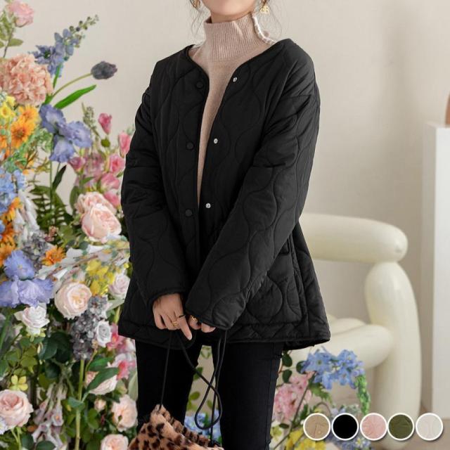 キルティング ジャケット レディース 秋冬 アウター 長袖 ジャンパー 上着 コート 無地 シンプル 黒 ゆったり