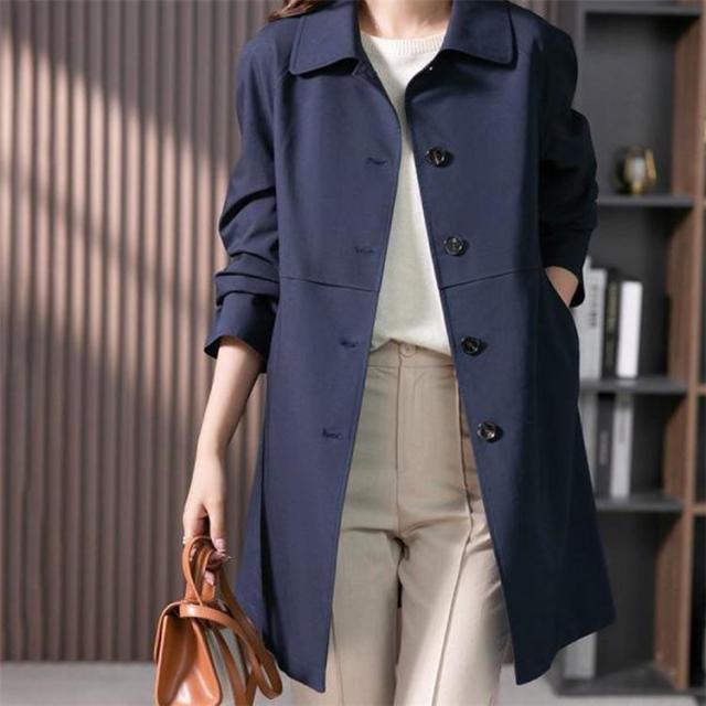 トレンチコート レディース 40代 ミディアム丈ジャケット ステンカラースプリングコート 春コート 長袖アウター 秋服 カジュアル韓国風 通勤バーカー 30代 50代