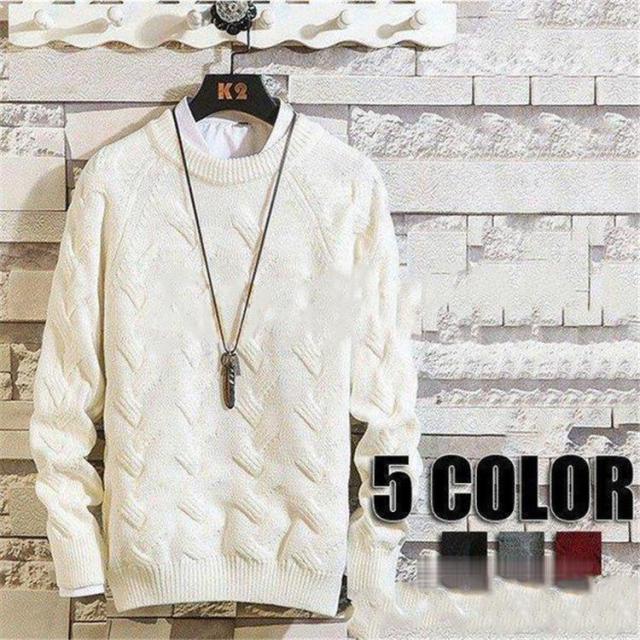 秋セーター メンズ トップス 無地 ニット 丸首 セーター ニット M L XL 2XL ウィンターウェア 無地 メンズファッション 秋冬 5色の通販は