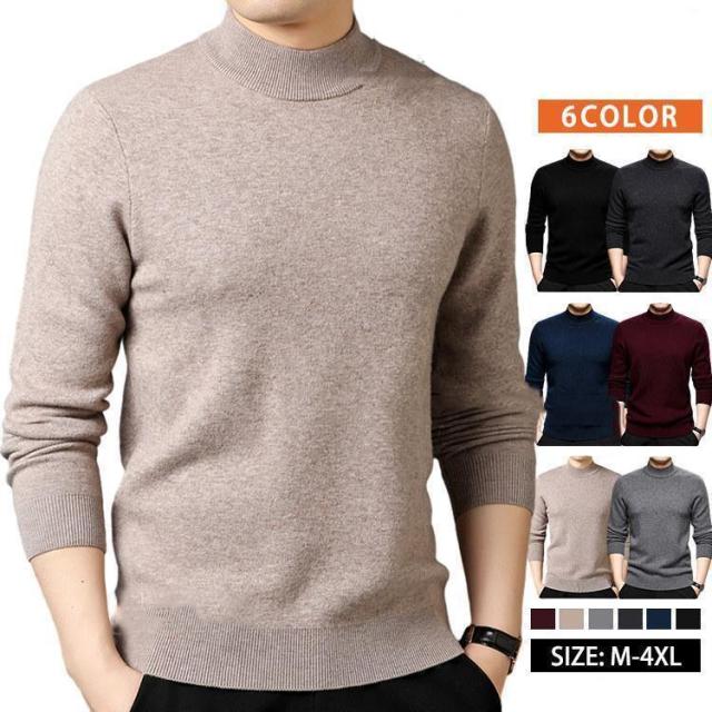 ニットセーター メンズ ウール100% モックネック 長袖 ニット ハイネックセーター ゴルフ 暖かい 防寒 紳士服