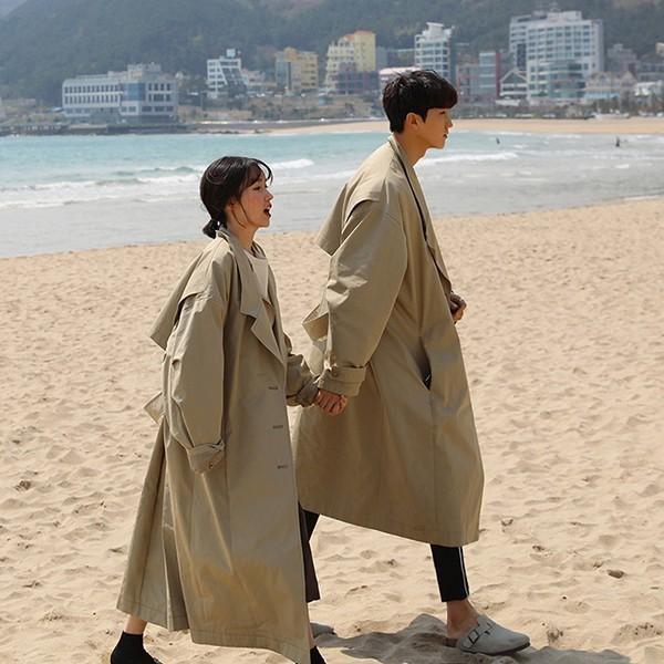 トレンチコート　メンズ　カップル　ロングコート　おしゃれ　体型カバー　ヨーロピアンカジュアル　オーバーサイズ　秋着　コート　レトロ