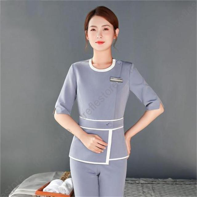 ユニフォーム エステ 制服 サロン 上下セット 通勤 マッサージ レディース 高級感 スパ SPA 受付 おしゃれ 7分袖 ネイル 美容 歯科 ユニフォーム エステ 制服 サロン 上下セット 通勤 マッサージ