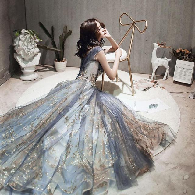 ロングドレス ノースリーブ イブニングドレス スパンコール キラキラ 発表会ドレス 演奏会ドレス キレイめ パーティードレス お呼ばれ 二次会ドレス