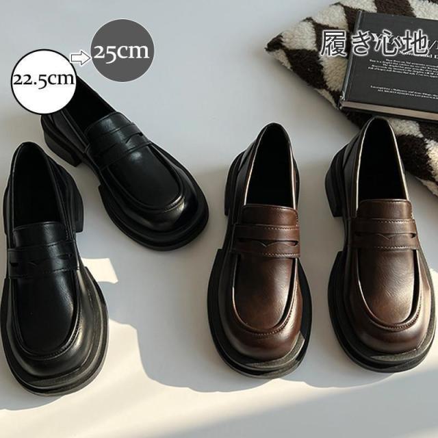 ローファー レディース パンプス ミドルヒール 太めヒール 歩きやすい 履きやすい 厚底 スクールシューズ 革靴 通学 カジュアル プレゼント 可愛いの通販は