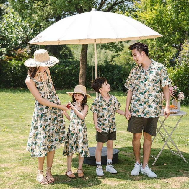 親子 アロハシャツ 親子コーデ カップル メンズ レディース キッズ ペアルック 夏服 お揃い アロハ ワンピース リゾート 子供服 半袖 ゆったりの通販は