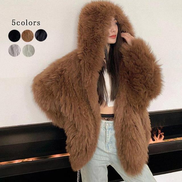 ファーコート 女性ファーコート レディース 毛皮コート ショートコート フォックス フェイクファー フード付き 高級感 おしゃれ 上着 ふわふわ 暖かい 秋冬