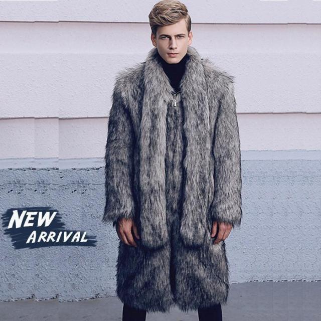 毛皮コート メンズ ロング丈 ファーコート フェイクフォックスファー 秋冬 防寒 あったか 大きいサイズ かっこいい アウター 厚手 おしゃれ