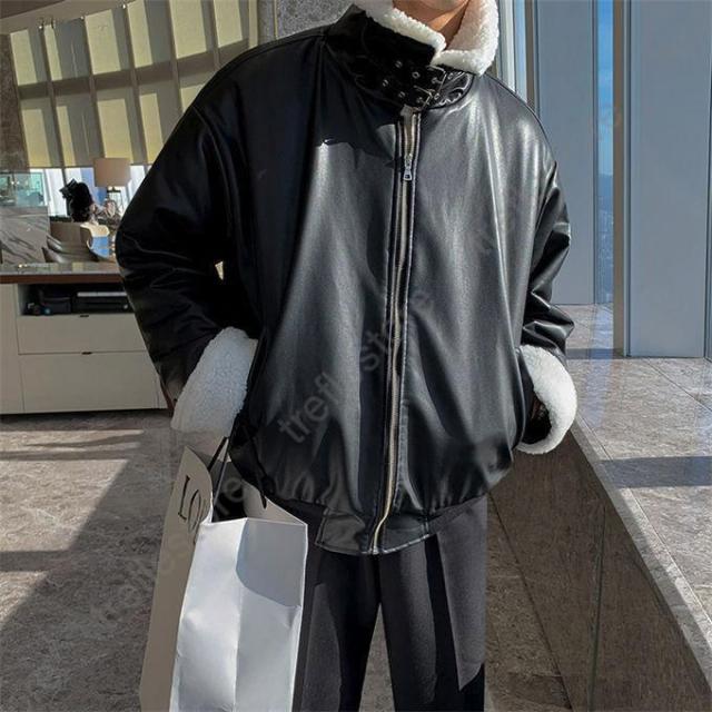 フライトジャケット メンズ コート PUジャケット フェイクムートン ボア コート 裏起毛 カジュアル アウター 秋冬 裏ボア 厚手 韓国ファッション フライト メンズ コート PU フェイクムートン ボア コート 裏起毛