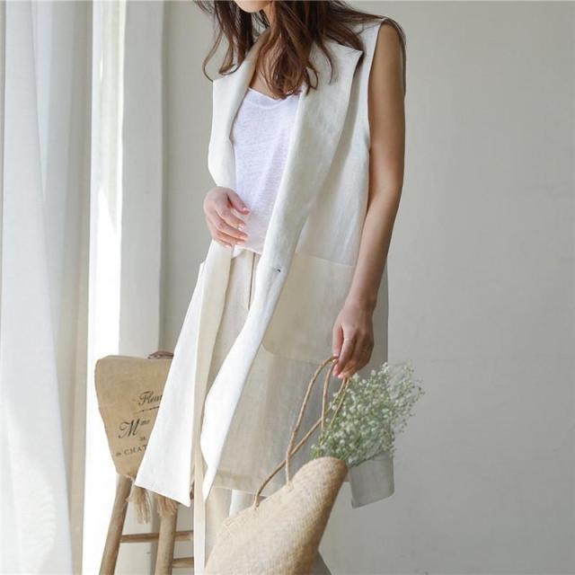 ジレ レディース ベスト カーディガン ロングベスト ベスト ノースリーブ ロングジレ トレンチベスト 春 夏 秋 薄手 亜麻 ゆったり カジュアル 重ね着の通販は 5,210円