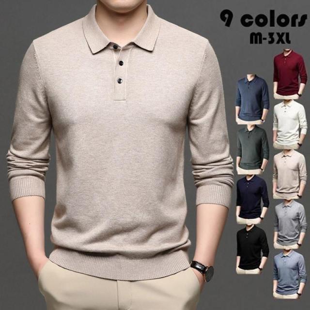 ニットポロシャツ メンズ 折り襟 セーター 大きいサイズ 無地 長袖 トップス トレンド ゴルフウェア おしゃれ スポーツ 春秋冬 防寒 保温 紳士服 カジュアル 5色の通販は 6,520円