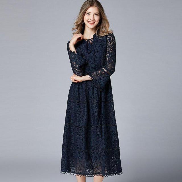 ワンピースパーティードレス秋物レースドレス結婚式袖ありフォーマルドレスロング大きいサイズ服装大人きれいめカジュアル上品40代30代50代