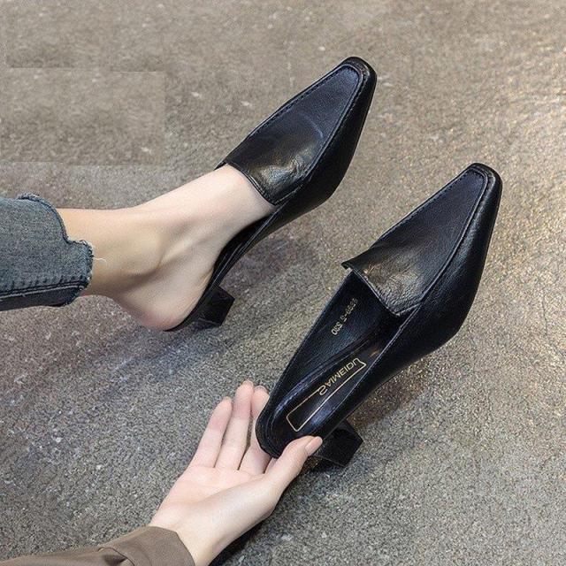 ミュールサンダル レディース ヒール 厚底 痛くない パンプス かかとなし 歩きやすい サンダル スクエアトゥ 黒 ローヒール 安定感 レディースミュールの通販は