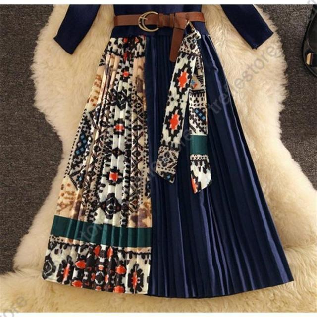 ワンピース ニットワンピース 配色 長袖 厚手 ロング丈 秋 冬 お呼ばれ