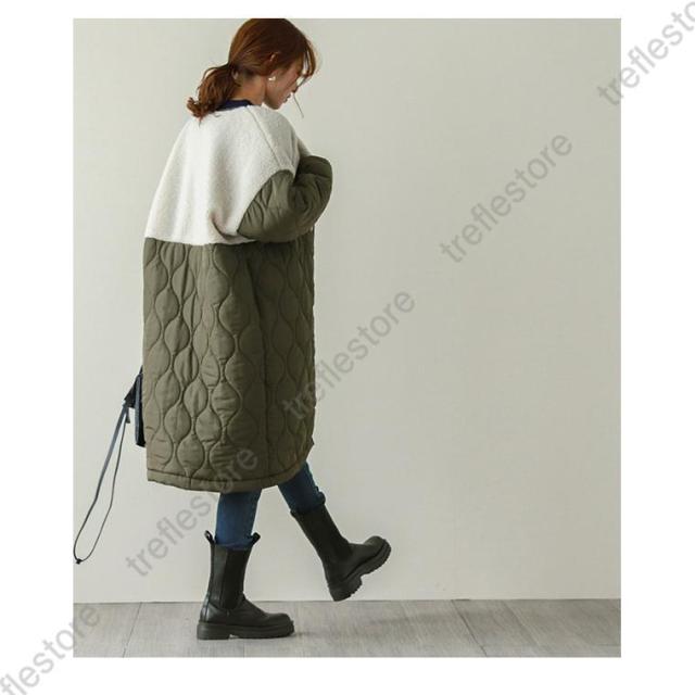 キルティング ボアコート レディース ビッグシルエット アウター ノーカラー ポイント10倍！】キルティング ボアコート レディース ビッグ