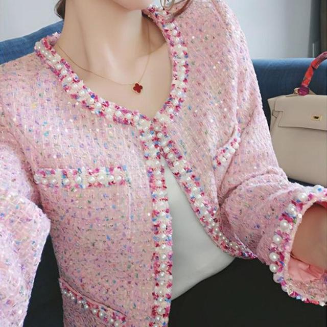 ツイードジャケット レディース 40代 長袖ノーカラージャケット ショット丈ツイードコート 春コートアウター 秋服 大人韓国風 通勤OL 結婚式 入学式 卒業式