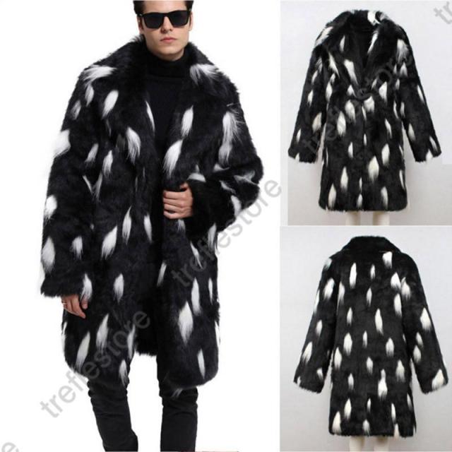 毛皮コート メンズ ファーコート ロング丈 ボリューム襟 もこもこ