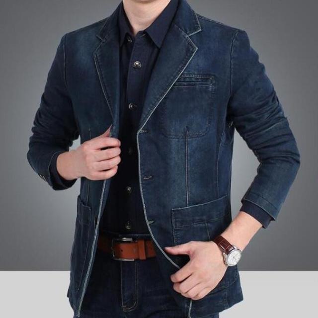 テーラードジャケット デニムジャケット メンズ ワンボタン スリム カジュアル ジージャン