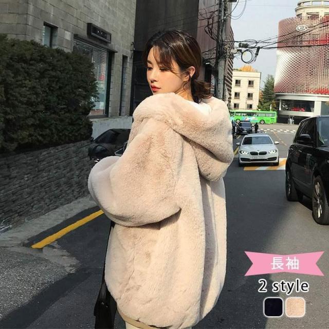 フード付きファーコート 毛皮コート レディース ファー フェイクファーコート もこもこ ショート 暖かい アウター ショートコート 秋冬 大きいサイズ