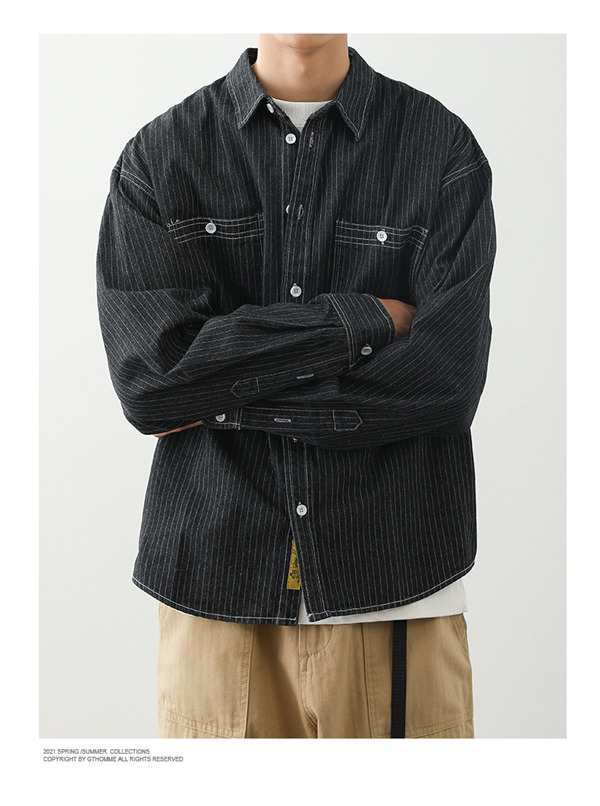 デニムシャツ メンズ 長袖 トップス 無地 カジュアル ストライプ 柔らかい 通勤 通学 紳士服 スリム アメカジ 前開き ギフト おしゃれ agesugi_sfa ポイント10倍！】デニムシャツ メンズ 長袖 トップス 無地 カジュアル