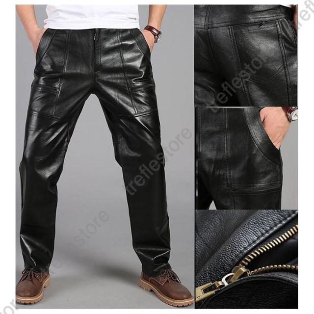 本革 牛革 メンズ革パン 春秋冬 レザーパンツ 防風防寒 バイクパンツ