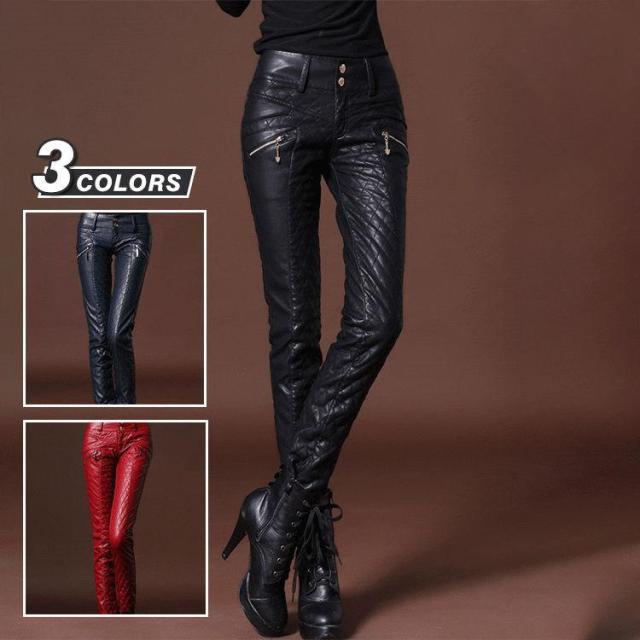 レザーパンツ レディース　スキニー　革パン　バイクパンツ バイク用レザーパンツ　革パンツ　ストレート ライダースパンツ フェイクレザーPU革　モーターパンツ