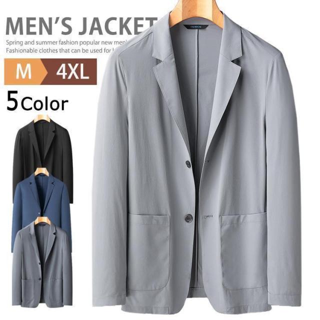 サマージャケット メンズ 長袖 接触冷感 夏ジャケット ナイロン ジャケット テーラードジャケット ゴルフウェア スーツ 薄軽