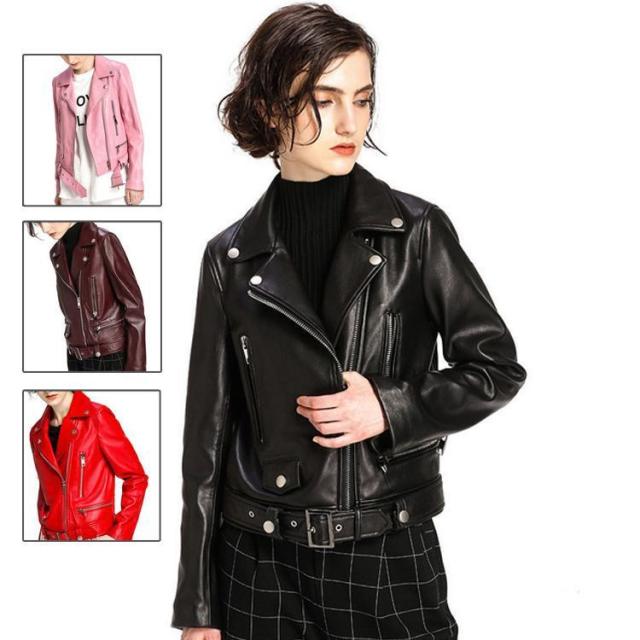 バイクジャケット　レディース　春秋冬　ライダースジャケット　本革ジャケット　ラム革　レザージャケット　leather jacket　革ジャン　ファッション