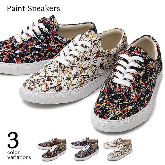 スニーカー メンズ スリッポン シューズ メンズスニーカー キャンバスシューズ ペンキ柄 プリントスニーカー ローカットスニーカー キャの通販はau Pay マーケット はっぴーdog Au Pay マーケット店