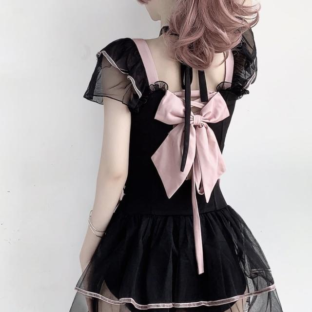 水着 レディース 体型カバー ワンピース 地雷系 かわいい 水玉