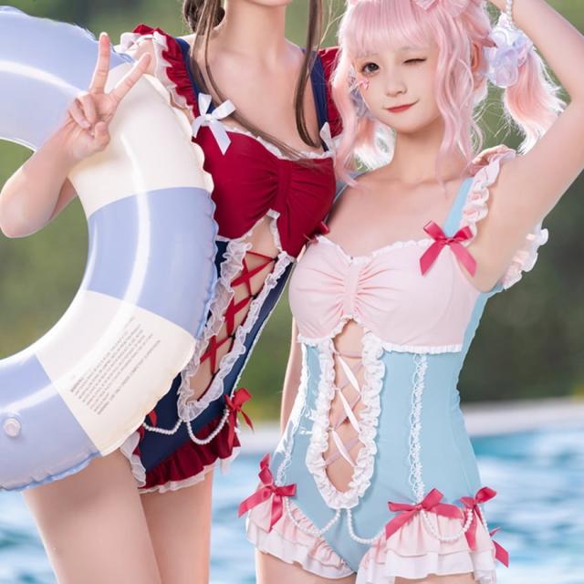 水着 レディース 体型カバー かわいい ワンピース 夏 リゾート 夏休み スイートロリータ ガーリー 甘め_12
