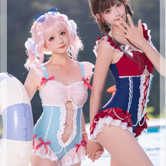 水着 レディース 体型カバー かわいい ワンピース 夏 リゾート 夏休み スイートロリータ ガーリー 甘め_1
