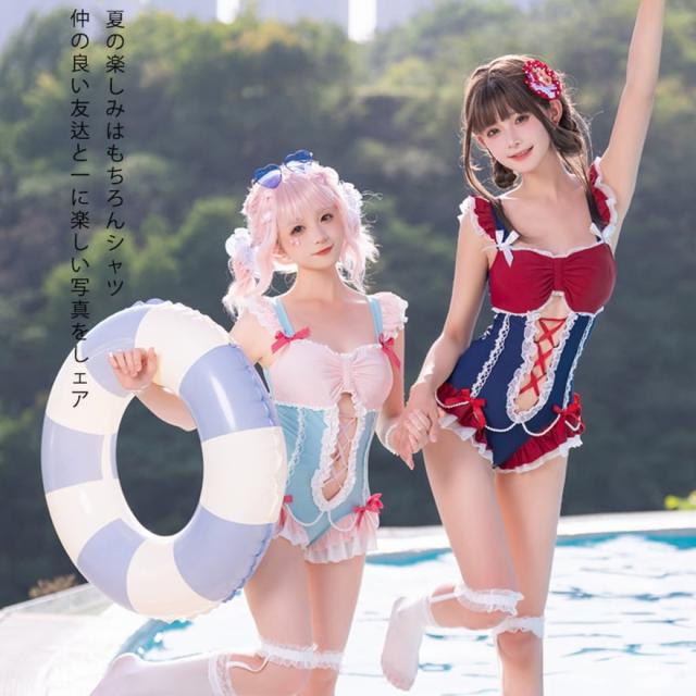 水着 レディース 体型カバー かわいい ワンピース 夏 リゾート 夏休み スイートロリータ ガーリー 甘め_3