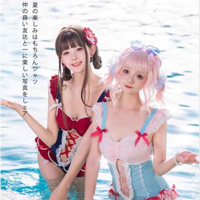 水着 レディース 体型カバー かわいい ワンピース 夏 リゾート 夏休み スイートロリータ ガーリー 甘め_4