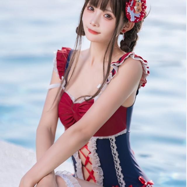 水着 レディース 体型カバー かわいい ワンピース 夏 リゾート 夏休み スイートロリータ ガーリー 甘め_5