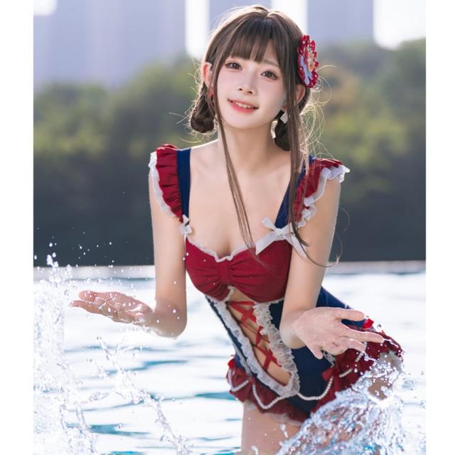 水着 レディース 体型カバー かわいい ワンピース 夏 リゾート 夏休み スイートロリータ ガーリー 甘め_6