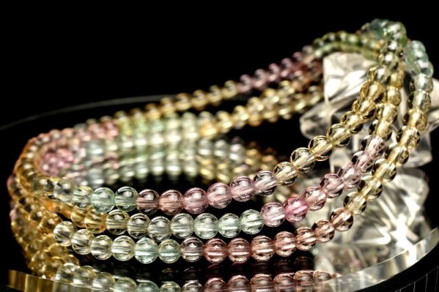 【１点物】AAAA☆透過性抜群 トルマリン　3mm　グラデーション 3連タイプ ブレスレット 健康運【送料無料】_K8943の通販は