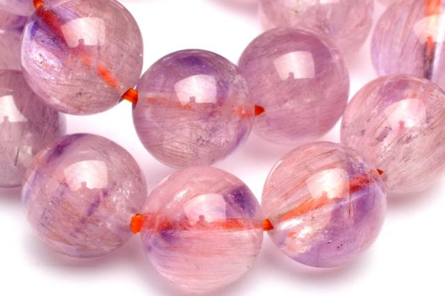 【１点物】AA+☆華やか ピンクスーパーセブンアメジスト　9.5mm　ブレスレット 金運・仕事運【送料無料】_L3197の通販は