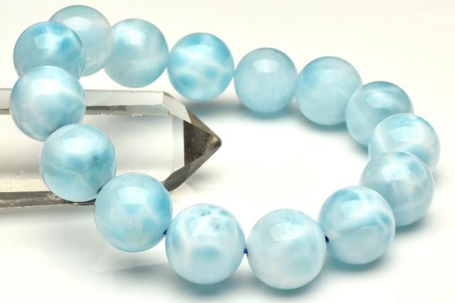 【１点物】AAA☆美しい水面模様 大珠 ラリマー　14mm　ブレスレット 【送料無料】_U4617_2