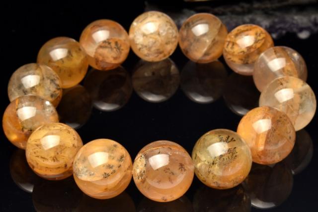 【１点物】石の中に広がる小さな森 デンドリティックインクォーツ　15.5mm　ブレスレット 【ネコポス送料無料】_M9131