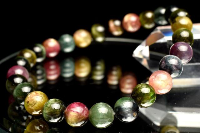 【１点物】AAA☆キャッツアイ効果 トルマリン　7mm　ブレスレット 健康運【ネコポス送料無料】_MA3380