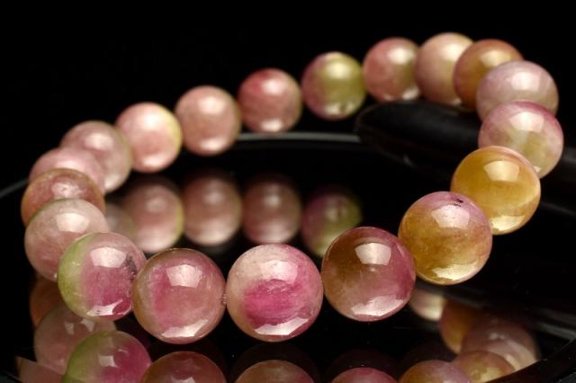 【１点物】AA☆透過性あり ウォーターメロントルマリン　9.5-10mm　ブレスレット 健康運【ネコポス送料無料】_MA5215