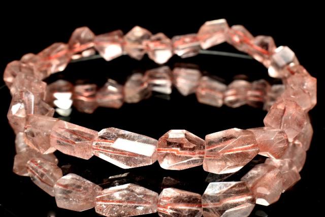 【１点物】AAA☆希少形状 ストロベリークォーツ(レピドクロサイトインクォーツ)　6.5-11.5x5-7.5mm　原石カット ブレスレット _MA8035_2