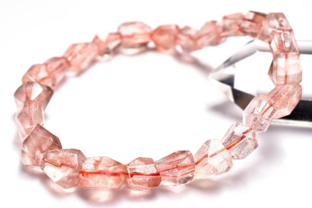 【１点物】AAA☆希少形状 ストロベリークォーツ(レピドクロサイトインクォーツ)　6.5-11.5x5-7.5mm　原石カット ブレスレット _MA8035_5