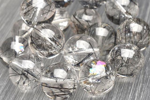 【１点物】AAA☆クリア ブラックトルマリンインクォーツ　13.5mm　ブレスレット 健康運・厄除け【送料無料】_U7379_1