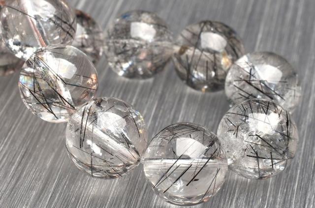 【１点物】AAA☆クリア ブラックトルマリンインクォーツ　13.5mm　ブレスレット 健康運・厄除け【送料無料】_U7379_3